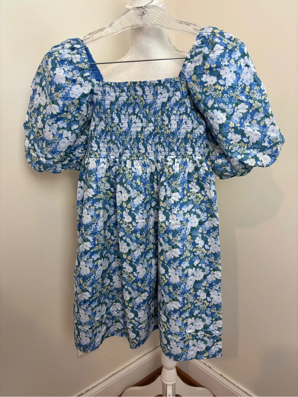 Janie and Jack Natalie Floral Smocked Bubble Sleeve Dress Lapis Floral Size 10